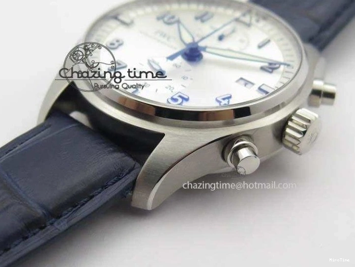 MIROTIME 0723 Pilot Chrono SS IW387809 ZF 1:1 Best Edition Silver Dial Blue Numbers On Blue Leather Strap A Lightweight 7263